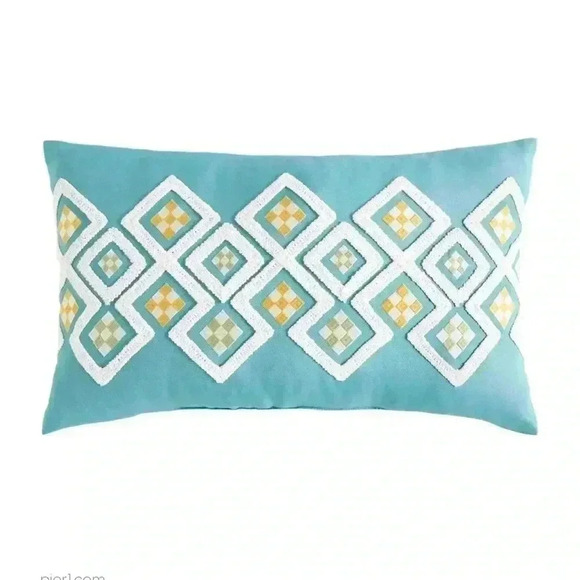 Pier 1 Imports indoor outdoor Lucky Dice Blue Lumbar Pillow 18” by 12” - Picture 1 of 4